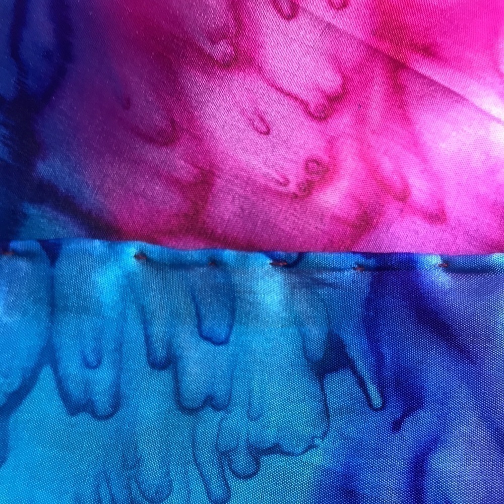 Colorful Watercolor Abstract Print Square Scarf Hand Rolled Edges - Picture 3 of 5